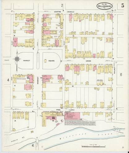 Sanborn Fire Insurance Map from Millersburg, Dauphin County, Pennsylvania (1911), Sheet #0005 - Historic Sanborn Fire Insurance Map Print, vintage old map wall art, antique decor, genealogy gift, Pennsylvania Pennsylvania map