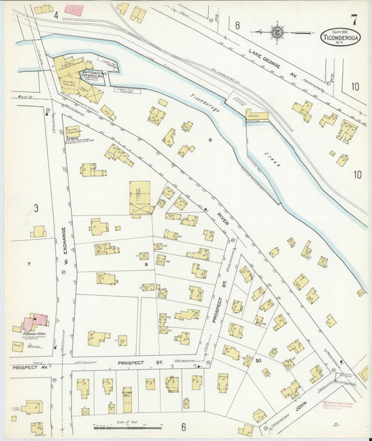 Sanborn Fire Insurance Map from Ticonderoga, Essex County, New York (1912), Sheet #0007 - Historic Sanborn Fire Insurance Map Print, vintage old map wall art, antique decor, genealogy gift, New York New York map