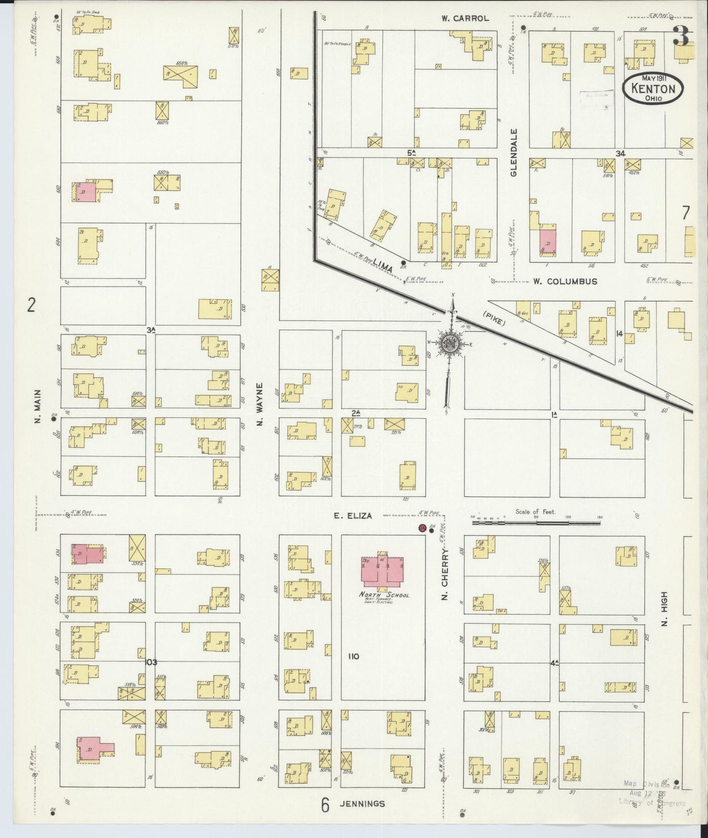Sanborn Fire Insurance Map from Kenton, Hardin County, Ohio (1911), Sheet #0003 - Historic Sanborn Fire Insurance Map Print, vintage old map wall art, antique decor, genealogy gift, Ohio Ohio map