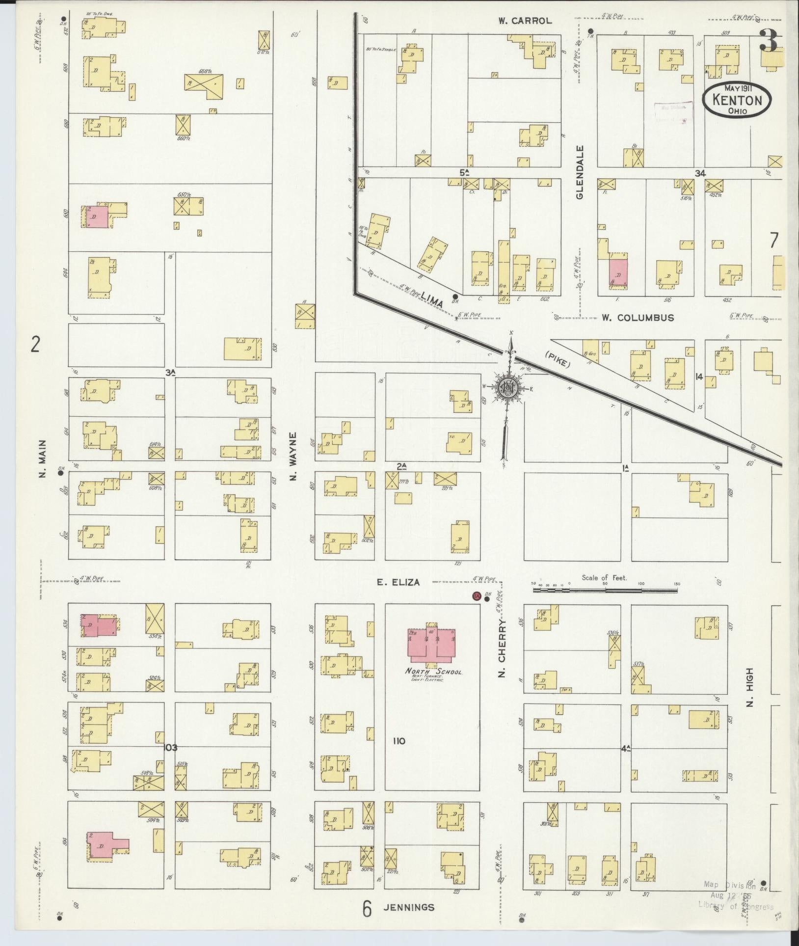 Sanborn Fire Insurance Map from Kenton, Hardin County, Ohio (1911), Sheet #0003 - Historic Sanborn Fire Insurance Map Print, vintage old map wall art, antique decor, genealogy gift, Ohio Ohio map