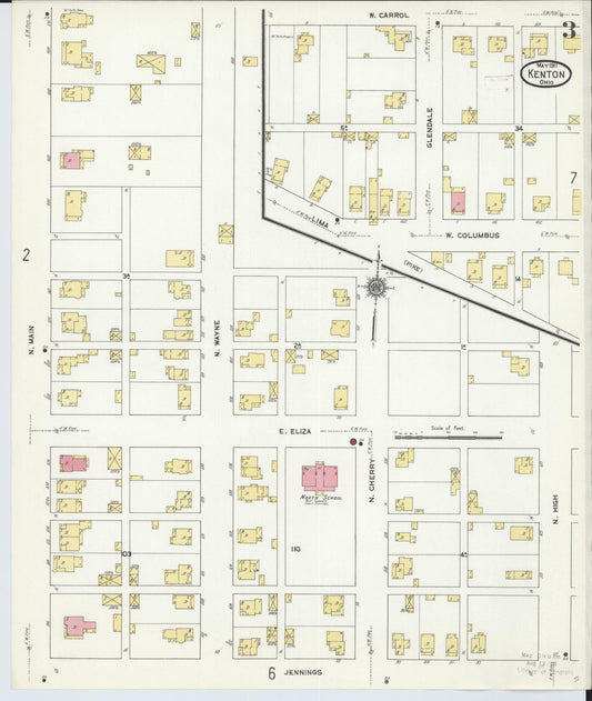 Sanborn Fire Insurance Map from Kenton, Hardin County, Ohio (1911), Sheet #0003 - Historic Sanborn Fire Insurance Map Print, vintage old map wall art, antique decor, genealogy gift, Ohio Ohio map
