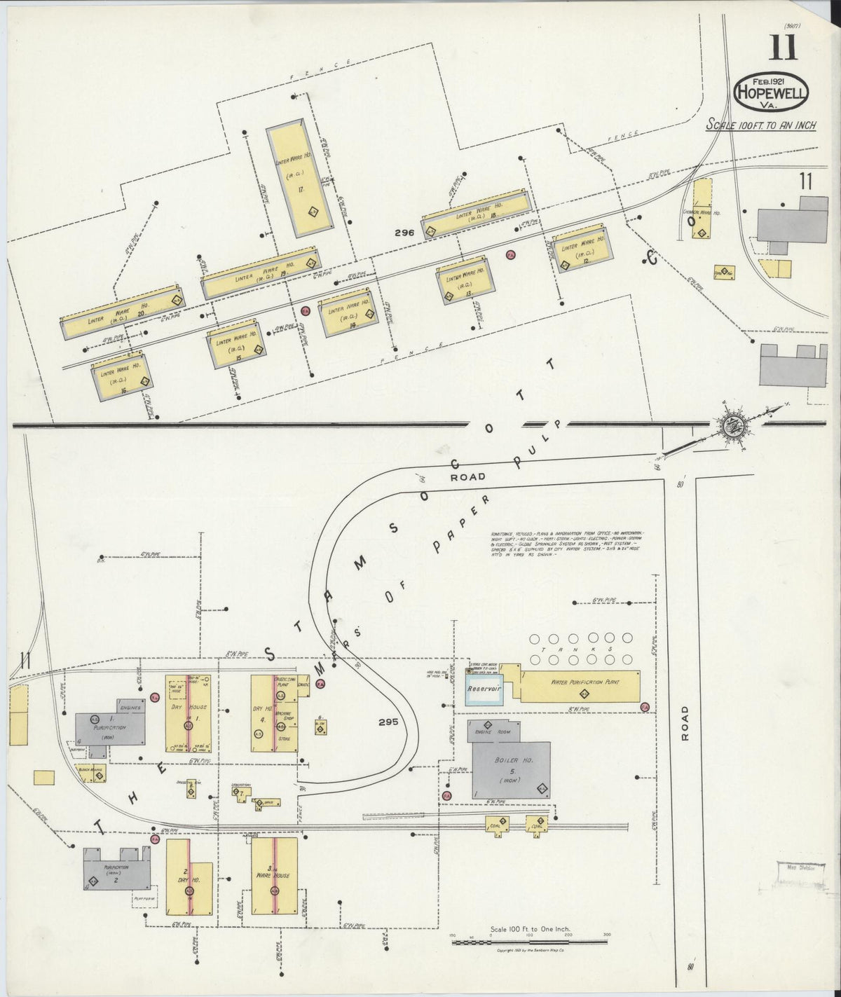 Sanborn Fire Insurance Map from Hopewell, Independent Cities, Virginia (1921), Sheet #0011 - Historic Sanborn Fire Insurance Map Print, vintage old map wall art, antique decor, genealogy gift, Virginia Virginia map