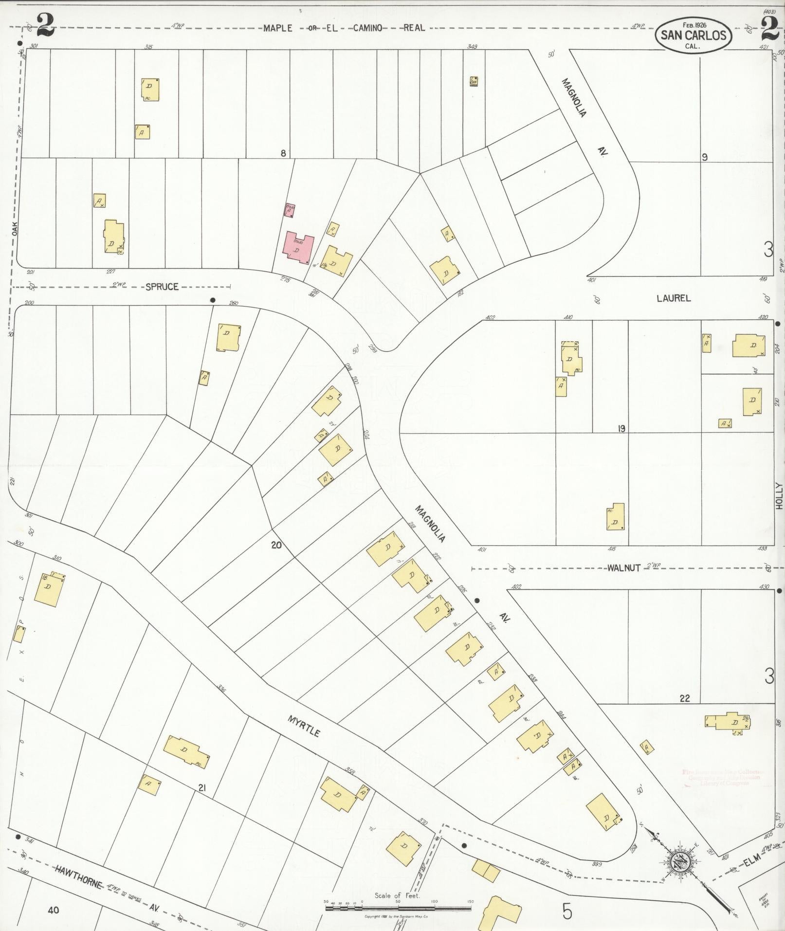 Sanborn Fire Insurance Map from San Carlos, San Mateo County, California (1926), Sheet #0002 - Complete Map Set gallery image, historic Sanborn map, vintage wall art, California California