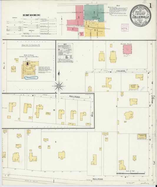 Sanborn Fire Insurance Map from Collierville, Shelby County, Tennessee (1907), Sheet #0001 - Historic Sanborn Fire Insurance Map Print, vintage old map wall art, antique decor, genealogy gift, Tennessee Tennessee map