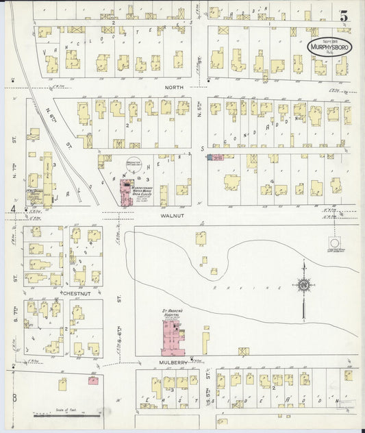 Sanborn Fire Insurance Map from Murphysboro, Jackson County, Illinois (1914), Sheet #0005 - Historic Sanborn Fire Insurance Map Print, vintage old map wall art, antique decor, genealogy gift, Illinois Illinois map
