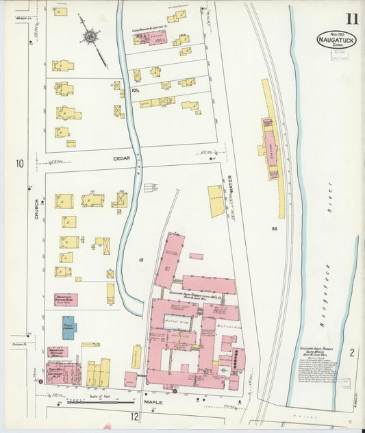 Sanborn Fire Insurance Map from Naugatuck, New Haven County, Connecticut (1910), Sheet #0011 - Historic Sanborn Fire Insurance Map Print, vintage old map wall art, antique decor, genealogy gift, Connecticut Connecticut map