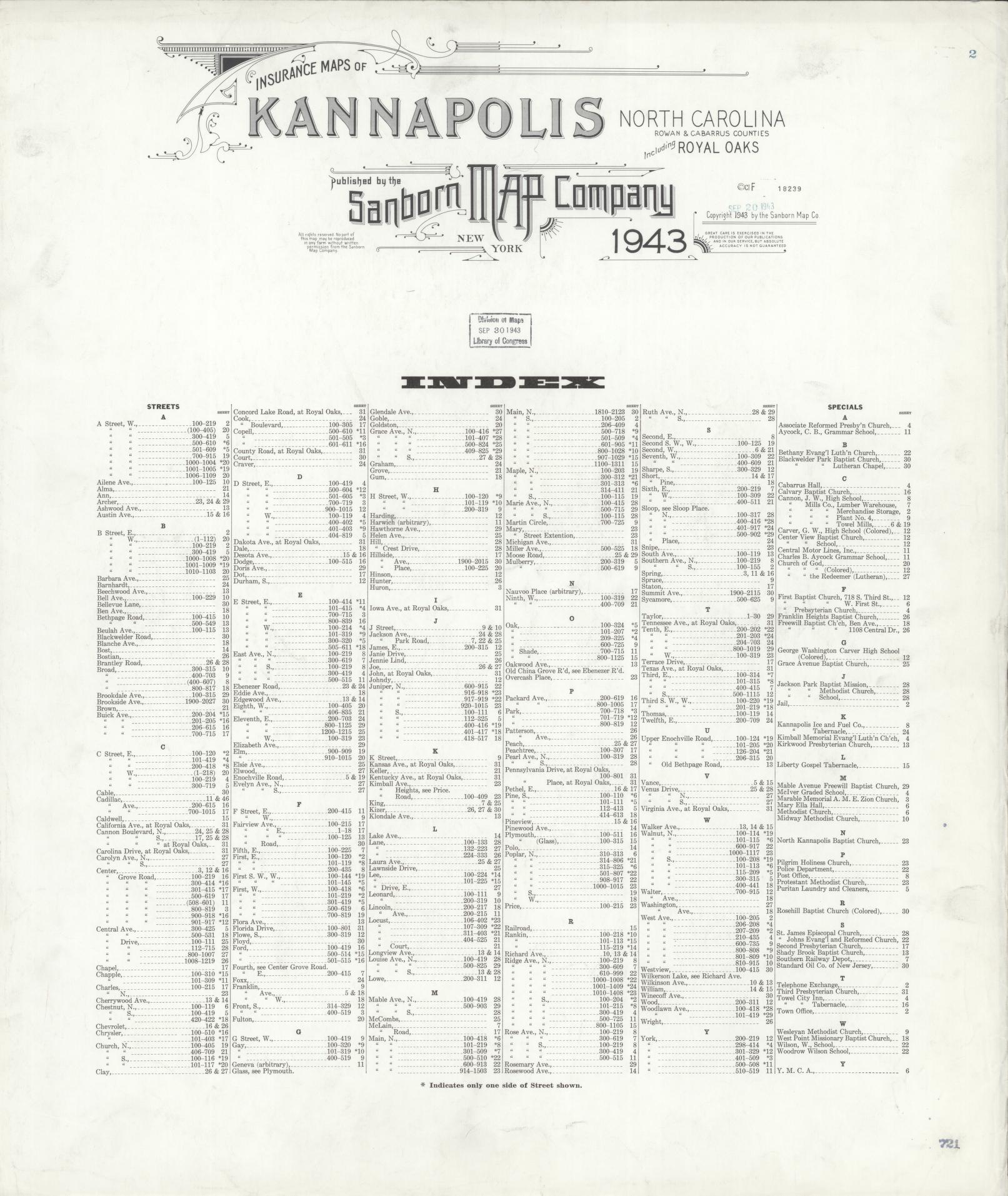 Sanborn Fire Insurance Map from Kannapolis, Rowan And Cabarrus Counties, North Carolina (1943), Sheet #0001 - Historic Sanborn Fire Insurance Map Print, vintage old map wall art, antique decor, genealogy gift, North Carolina North Carolina map