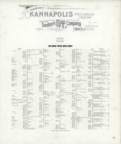 Sanborn Fire Insurance Map from Kannapolis, Rowan And Cabarrus Counties, North Carolina (1943), Sheet #0001 - Historic Sanborn Fire Insurance Map Print, vintage old map wall art, antique decor, genealogy gift, North Carolina North Carolina map