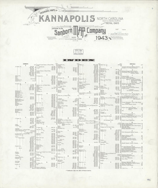 Sanborn Fire Insurance Map from Kannapolis, Rowan And Cabarrus Counties, North Carolina (1943), Sheet #0001 - Historic Sanborn Fire Insurance Map Print, vintage old map wall art, antique decor, genealogy gift, North Carolina North Carolina map