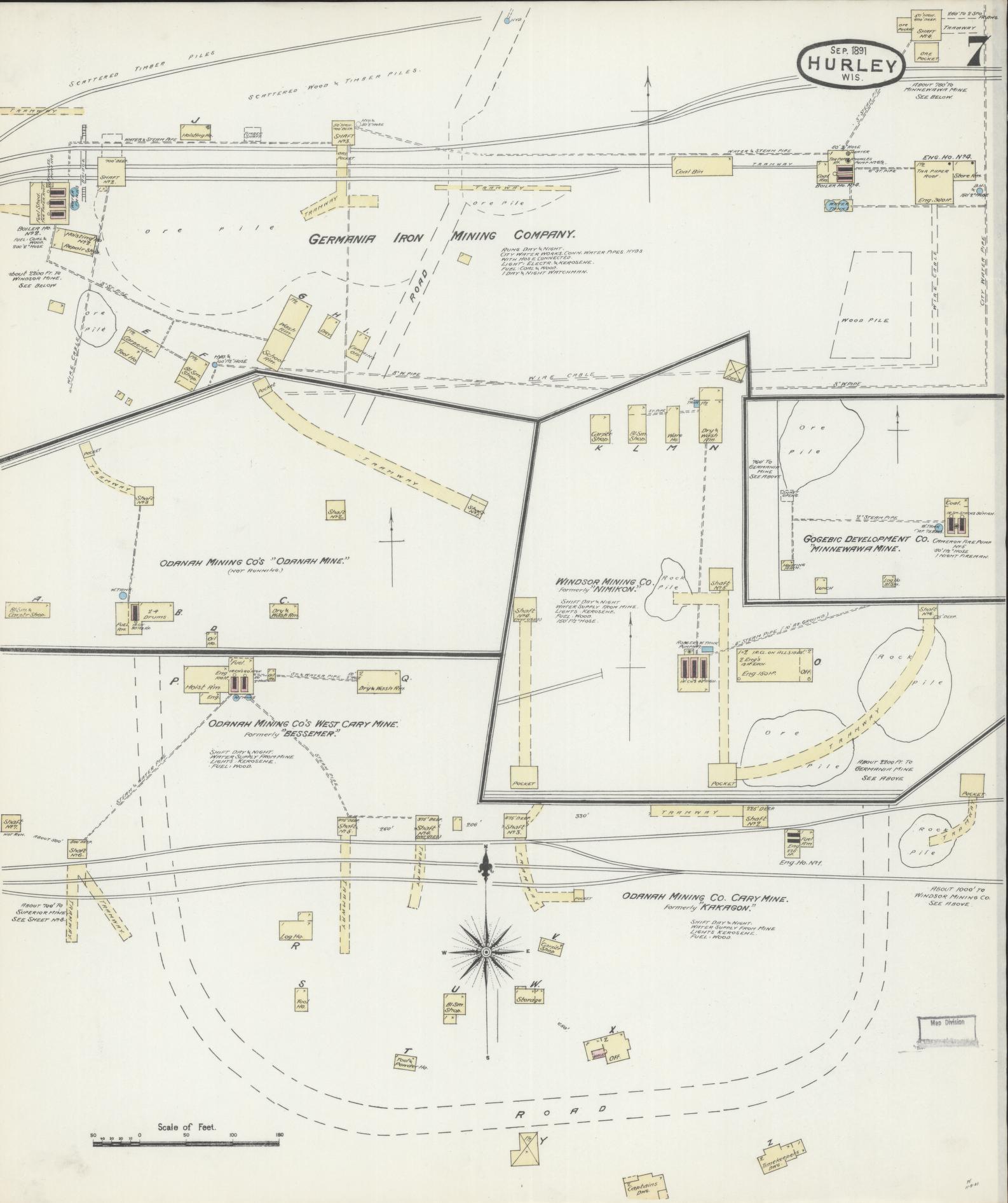 Sanborn Fire Insurance Map from Hurley, Iron County, Wisconsin (1891), Sheet #0007 - Historic Sanborn Fire Insurance Map Print, vintage old map wall art, antique decor, genealogy gift, Wisconsin Wisconsin map