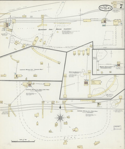 Sanborn Fire Insurance Map from Hurley, Iron County, Wisconsin (1891), Sheet #0007 - Historic Sanborn Fire Insurance Map Print, vintage old map wall art, antique decor, genealogy gift, Wisconsin Wisconsin map