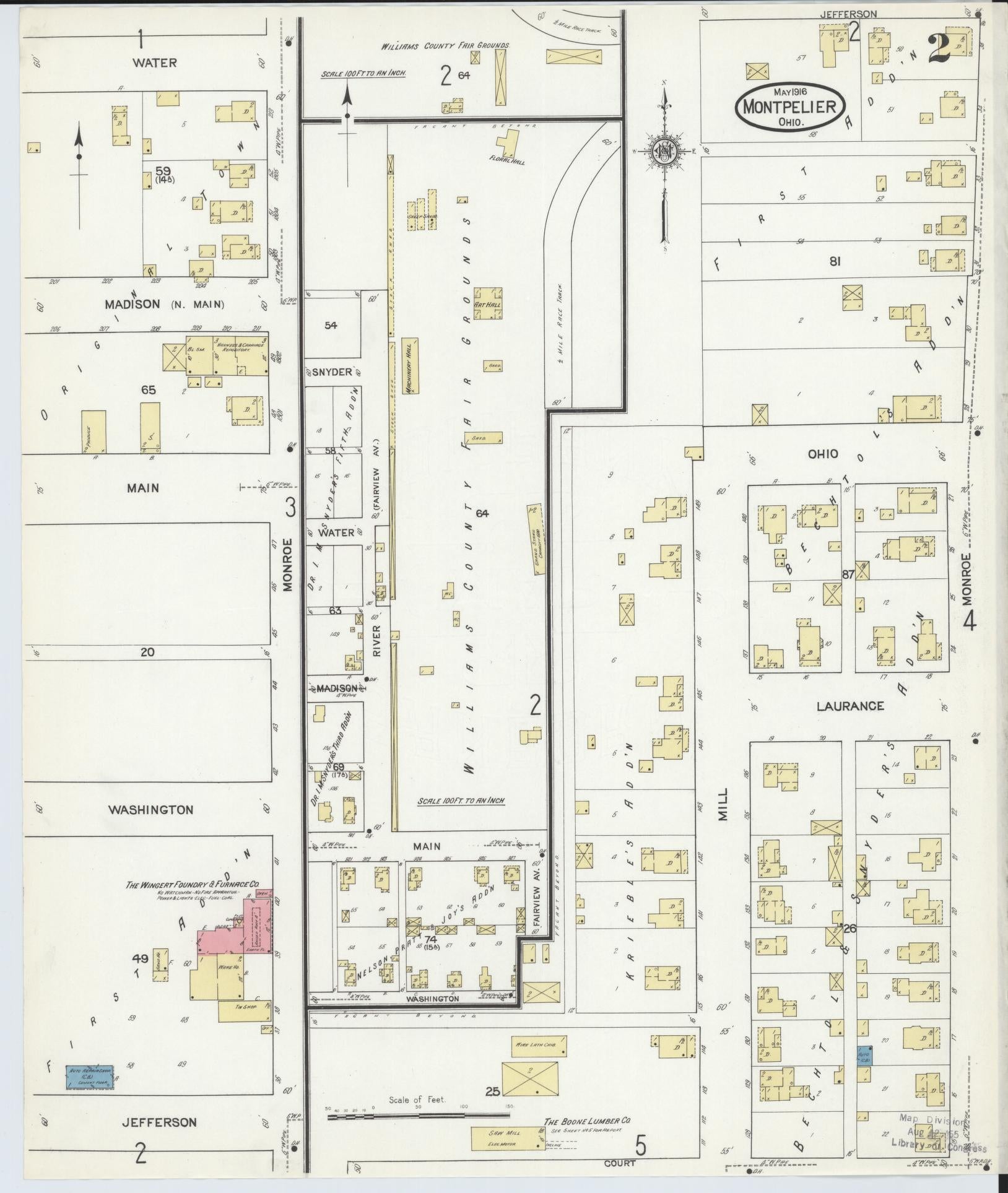 Sanborn Fire Insurance Map from Montpelier, Williams County, Ohio (1916), Sheet #0002 - Historic Sanborn Fire Insurance Map Print, vintage old map wall art, antique decor, genealogy gift, Ohio Ohio map