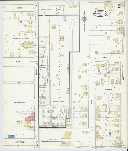 Sanborn Fire Insurance Map from Montpelier, Williams County, Ohio (1916), Sheet #0002 - Historic Sanborn Fire Insurance Map Print, vintage old map wall art, antique decor, genealogy gift, Ohio Ohio map