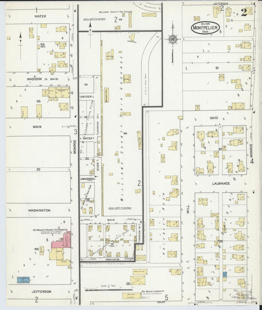 Sanborn Fire Insurance Map from Montpelier, Williams County, Ohio (1916), Sheet #0002 - Historic Sanborn Fire Insurance Map Print, vintage old map wall art, antique decor, genealogy gift, Ohio Ohio map