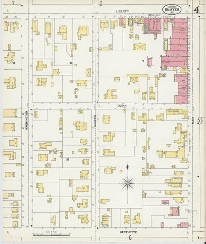 Sanborn Fire Insurance Map from Sumter, Sumter County, South Carolina (1902), Sheet #0004 - Complete Map Set gallery image, historic Sanborn map, vintage wall art, South Carolina South Carolina