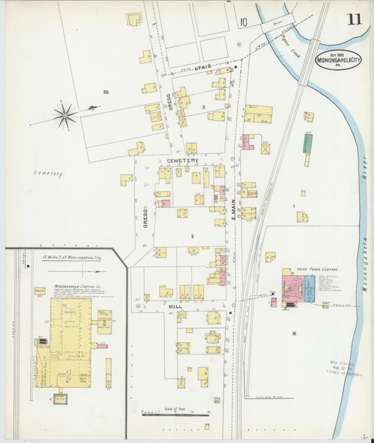Sanborn Fire Insurance Map from Monongahela City, Washington County, Pennsylvania (1905), Sheet #0011 - Historic Sanborn Fire Insurance Map Print, vintage old map wall art, antique decor, genealogy gift, Pennsylvania Pennsylvania map