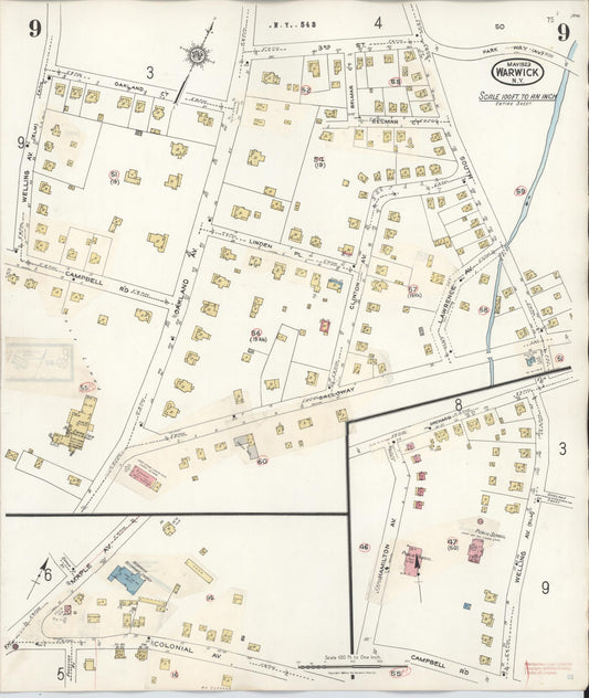 Sanborn Fire Insurance Map from Warwick, Orange County, New York (1940), Sheet #0009 - Historic Sanborn Fire Insurance Map Print, vintage old map wall art, antique decor, genealogy gift, New York New York map