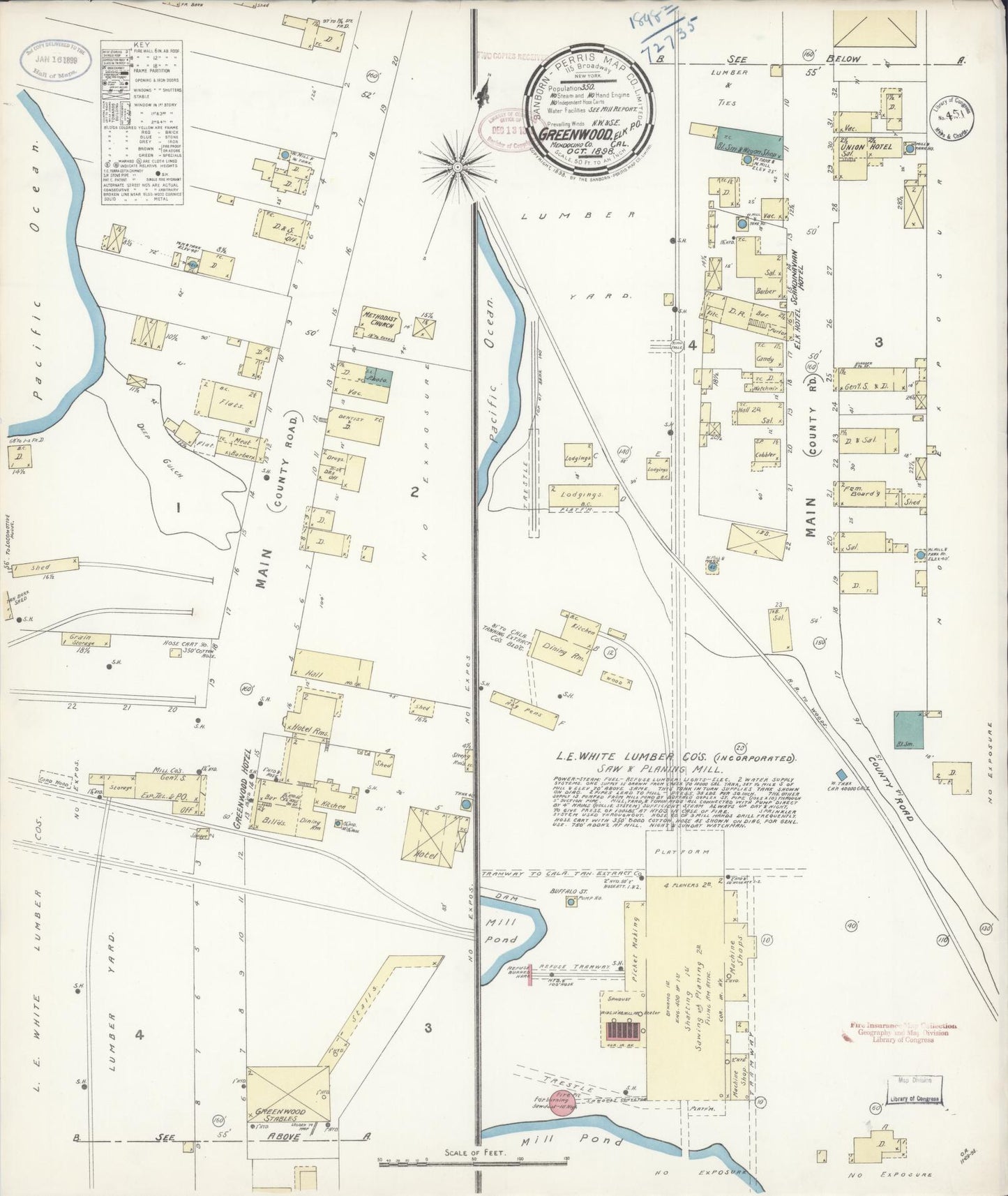 Sanborn Fire Insurance Map from Greenwood, Mendocino County, California (1898), Sheet #0001 - Historic Sanborn Fire Insurance Map Print, vintage old map wall art, antique decor, genealogy gift, California California map