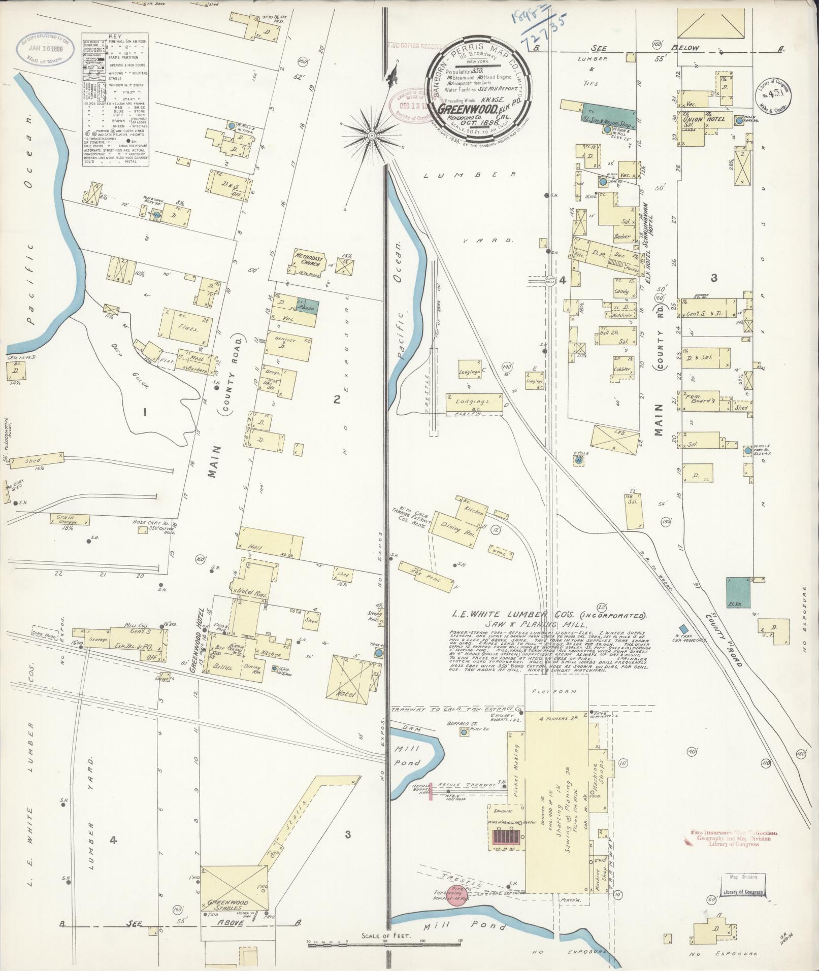 Sanborn Fire Insurance Map from Greenwood, Mendocino County, California (1898), Sheet #0001 - Historic Sanborn Fire Insurance Map Print, vintage old map wall art, antique decor, genealogy gift, California California map