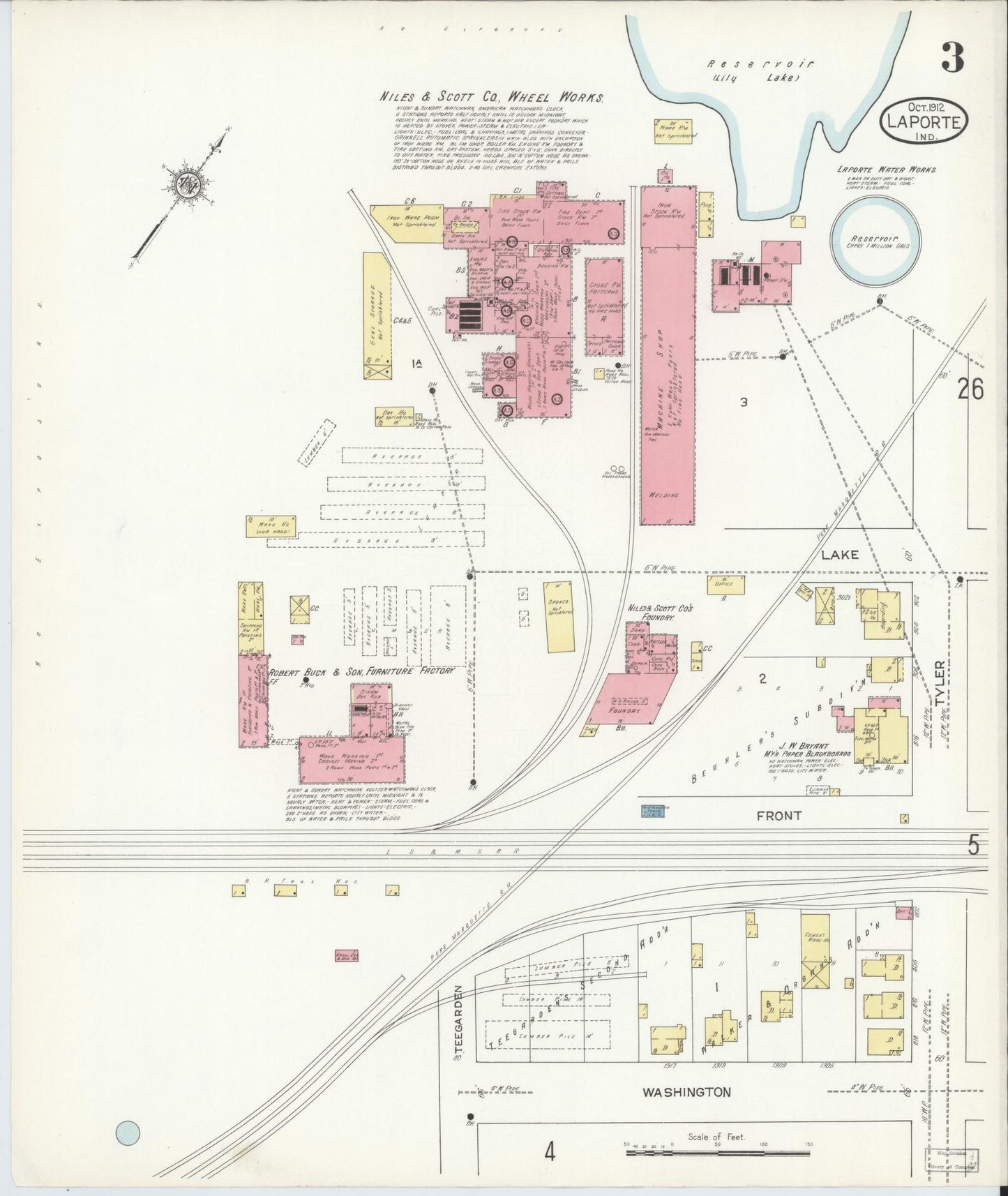 Sanborn Fire Insurance Map from La Porte, La Porte County, Indiana (1912), Sheet #0003 - Historic Sanborn Fire Insurance Map Print, vintage old map wall art, antique decor, genealogy gift, Indiana Indiana map