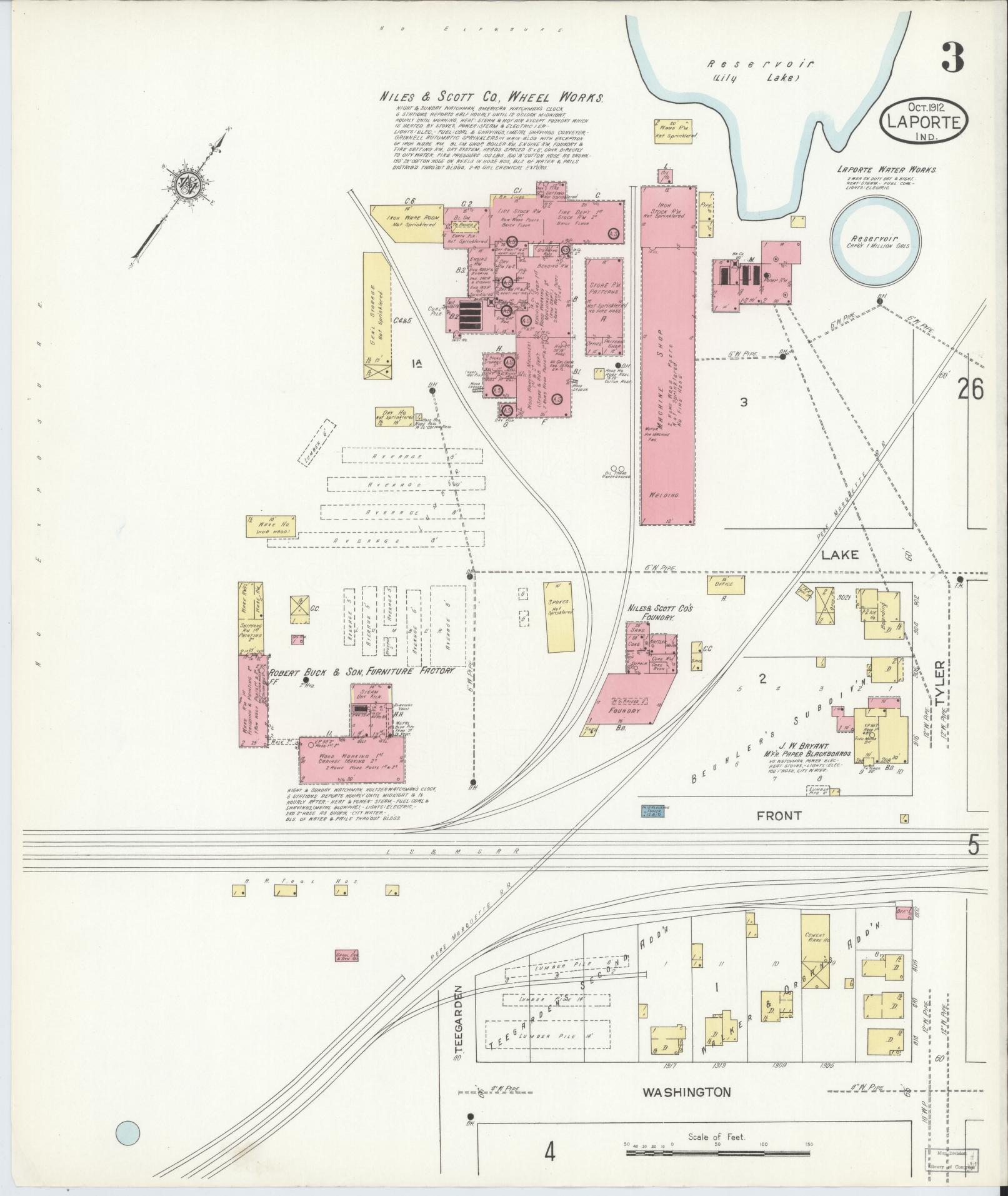 Sanborn Fire Insurance Map from La Porte, La Porte County, Indiana (1912), Sheet #0003 - Historic Sanborn Fire Insurance Map Print, vintage old map wall art, antique decor, genealogy gift, Indiana Indiana map