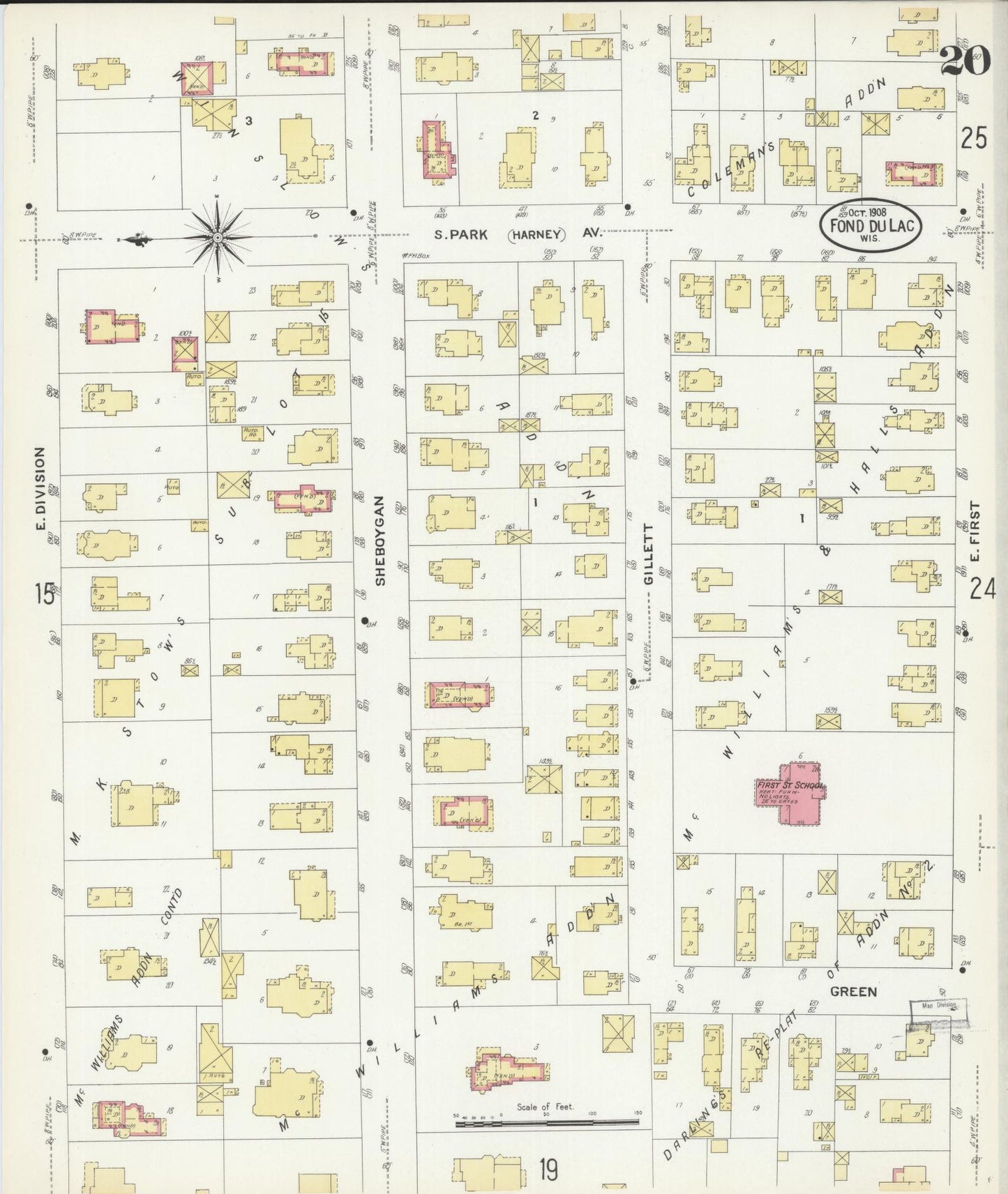 Sanborn Fire Insurance Map from Fond du Lac, Fond du Lac County, Wisconsin (1908), Sheet #0020 - Complete Map Set gallery image, historic Sanborn map, vintage wall art, Wisconsin Wisconsin