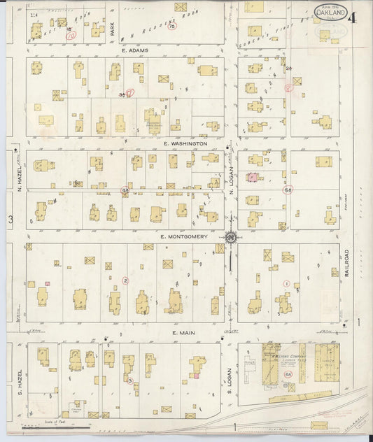 Sanborn Fire Insurance Map from Oakland, Coles County, Illinois (1932), Sheet #0004 - Historic Sanborn Fire Insurance Map Print, vintage old map wall art, antique decor, genealogy gift, Illinois Illinois map