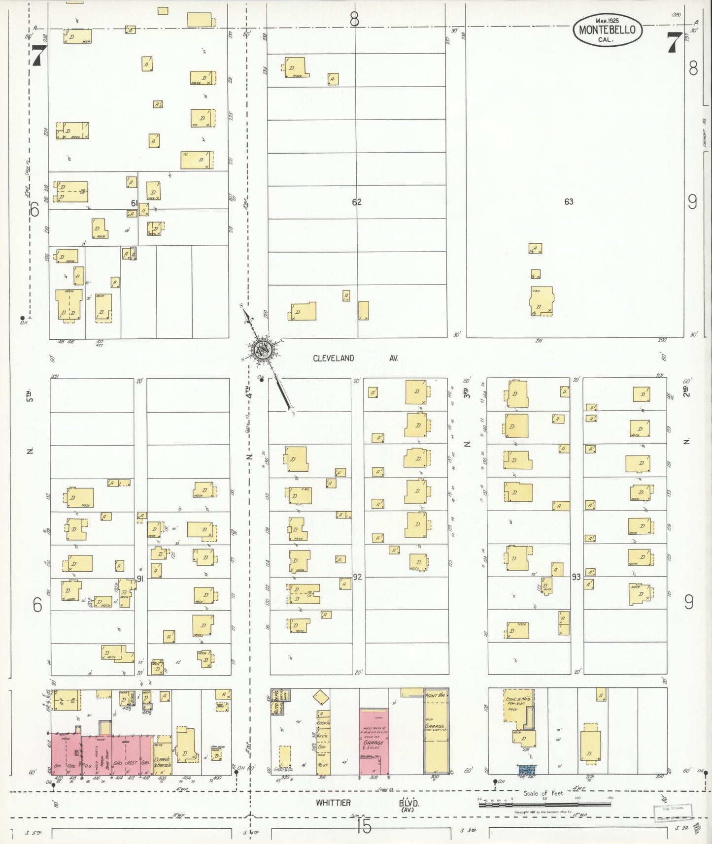 Sanborn Fire Insurance Map from Montebello, Los Angeles County, California (1925), Sheet #0007 - Historic Sanborn Fire Insurance Map Print, vintage old map wall art, antique decor, genealogy gift, California California map