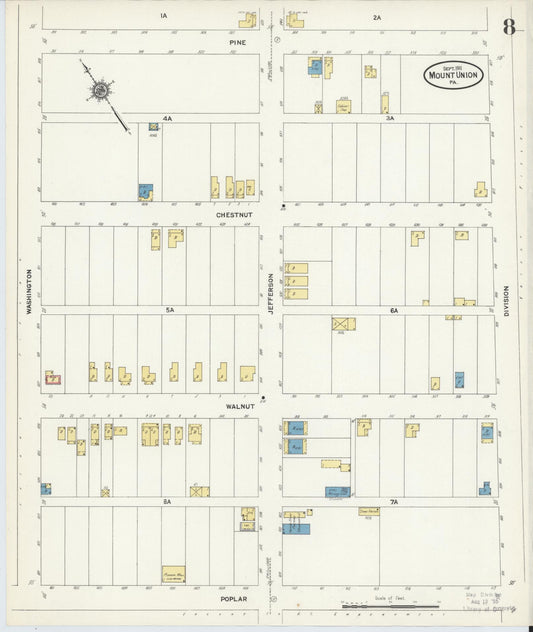 Sanborn Fire Insurance Map from Mount Union, Huntingdon County, Pennsylvania (1911), Sheet #0008 - Historic Sanborn Fire Insurance Map Print, vintage old map wall art, antique decor, genealogy gift, Pennsylvania Pennsylvania map