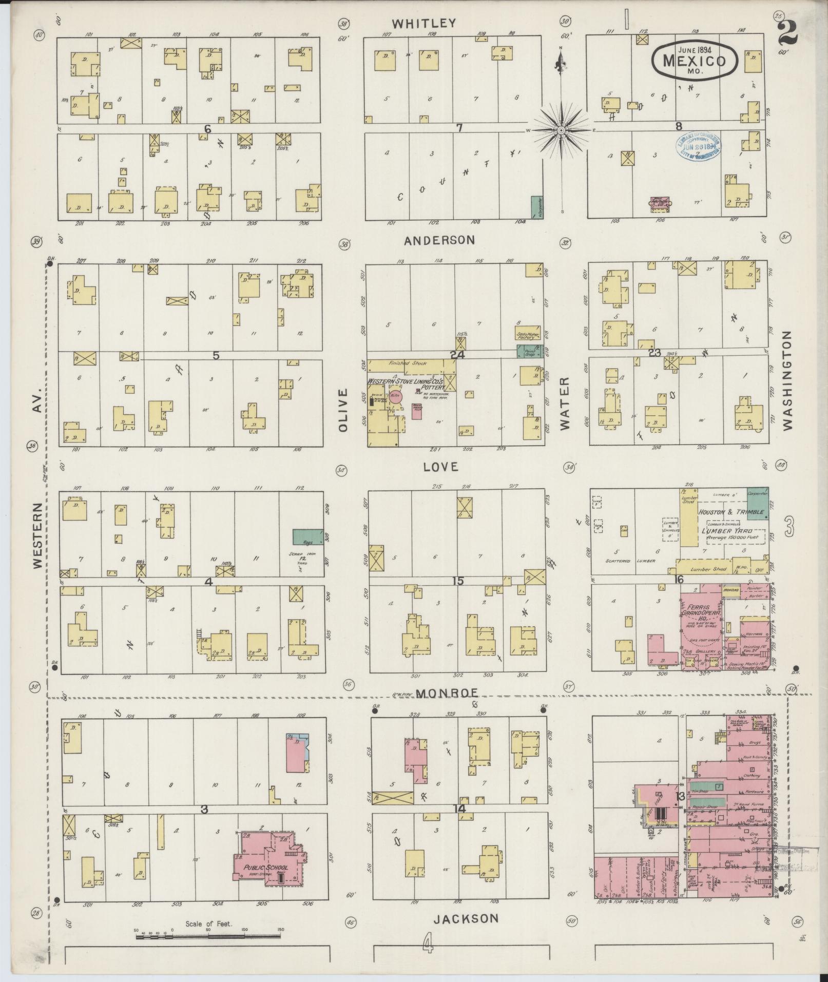 Sanborn Fire Insurance Map from Mexico, Audrain County, Missouri (1894), Sheet #0002 - Historic Sanborn Fire Insurance Map Print, vintage old map wall art, antique decor, genealogy gift, Missouri Missouri map