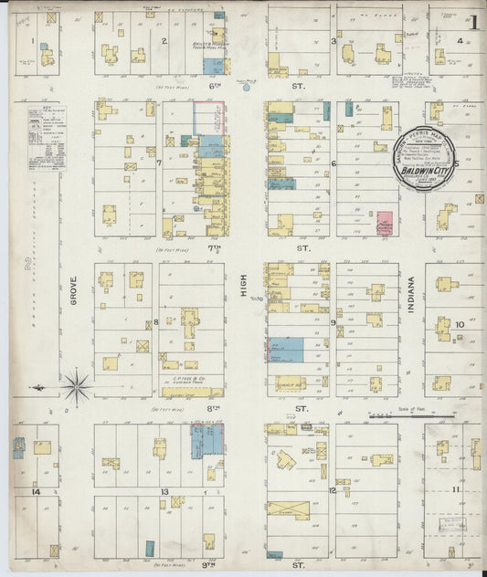 Sanborn Fire Insurance Map from Baldwin City, Douglas County, Kansas (1893), Sheet #0001 - Historic Sanborn Fire Insurance Map Print, vintage old map wall art, antique decor, genealogy gift, Kansas Kansas map
