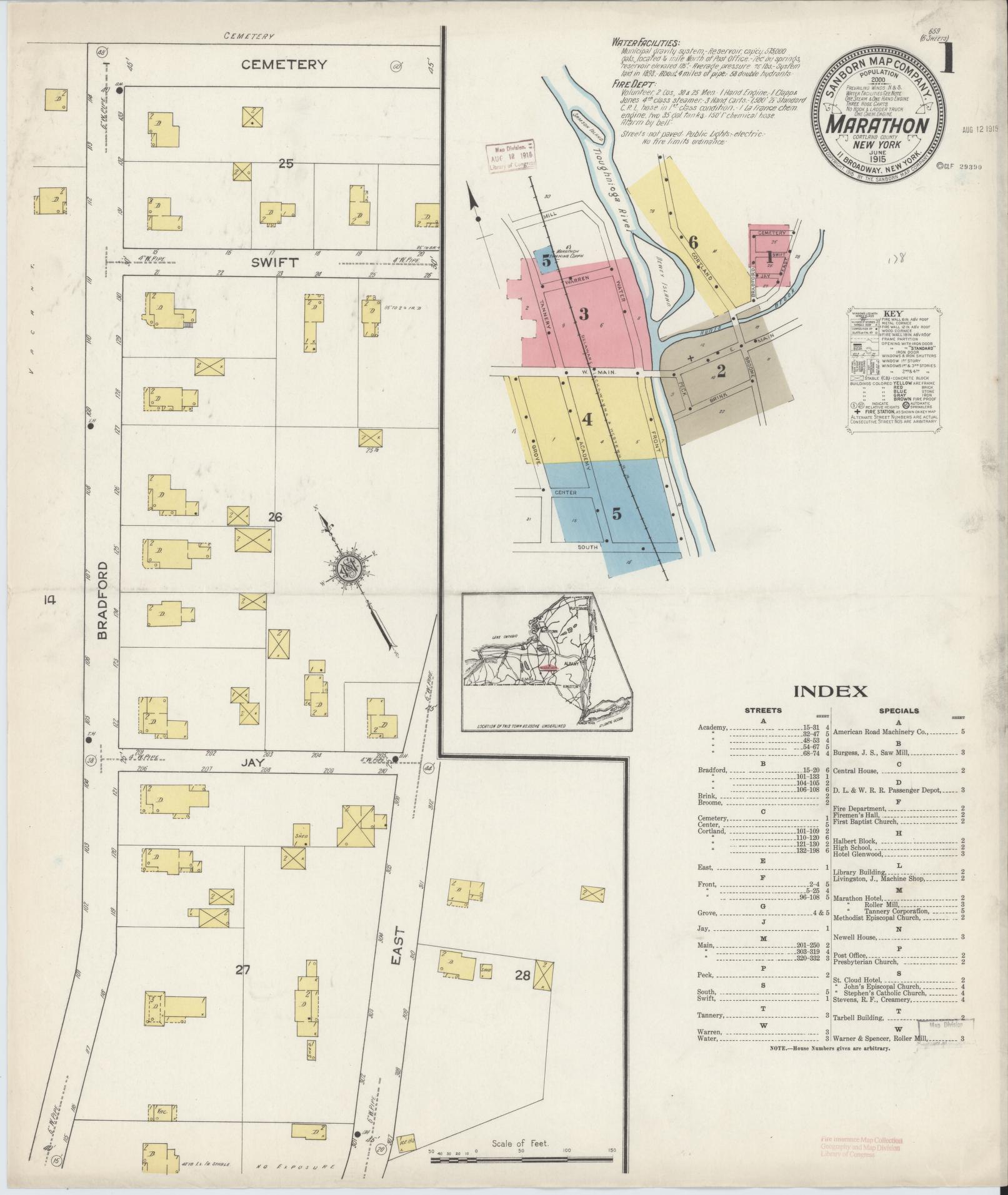 Sanborn Fire Insurance Map from Marathon, Cortland County, New York. (1915) – Historic Sanborn Fire Insurance Map Print