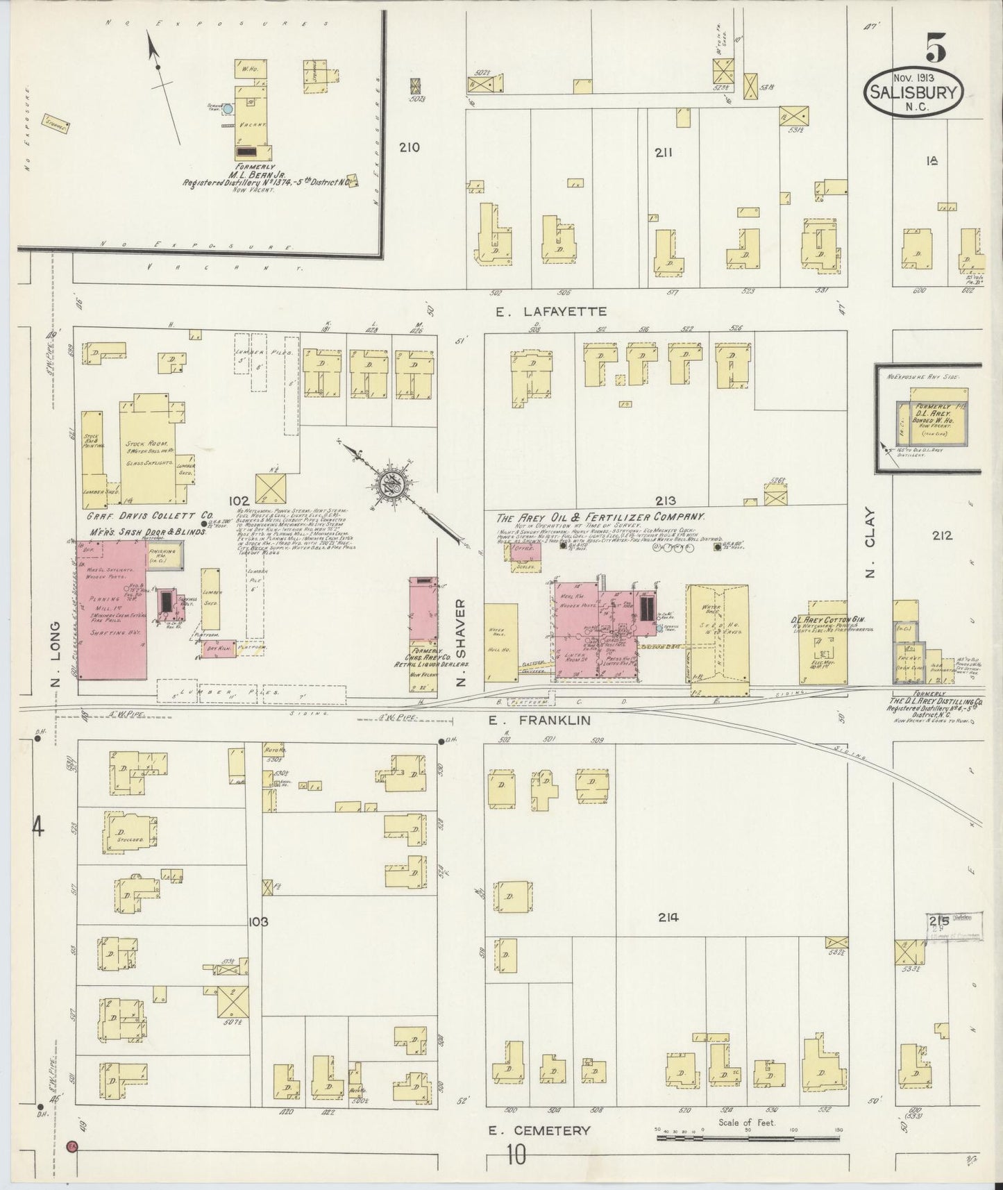 Sanborn Fire Insurance Map from Salisbury, Rowan County, North Carolina (1913), Sheet #0005 - Complete Map Set gallery image, historic Sanborn map, vintage wall art, North Carolina North Carolina