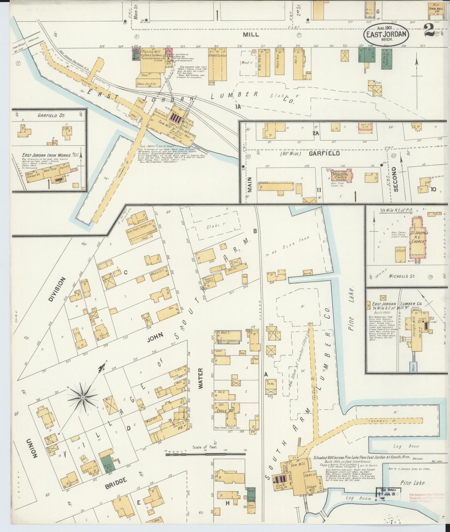 Sanborn Fire Insurance Map from East Jordan, Charlevoix County, Michigan (1901), Sheet #0002 - Historic Sanborn Fire Insurance Map Print, vintage old map wall art, antique decor, genealogy gift, Michigan Michigan map