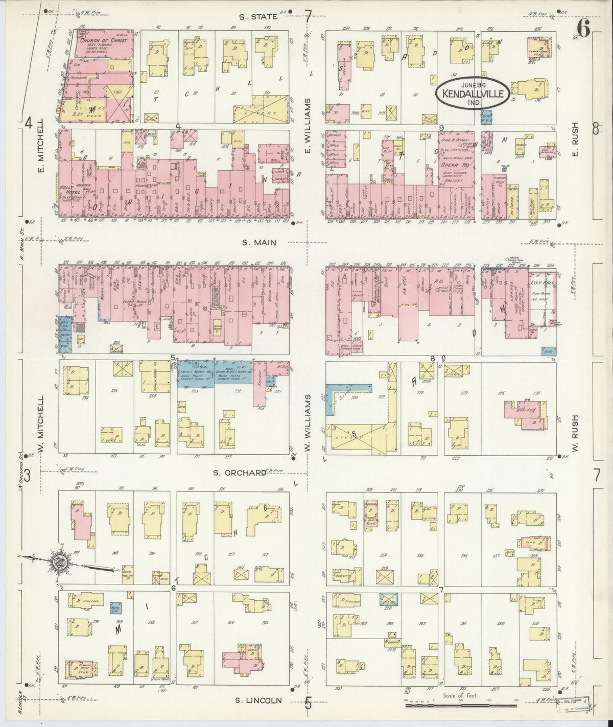 Sanborn Fire Insurance Map from Kendallville, Noble County, Indiana (1914), Sheet #0006 - Historic Sanborn Fire Insurance Map Print, vintage old map wall art, antique decor, genealogy gift, Indiana Indiana map