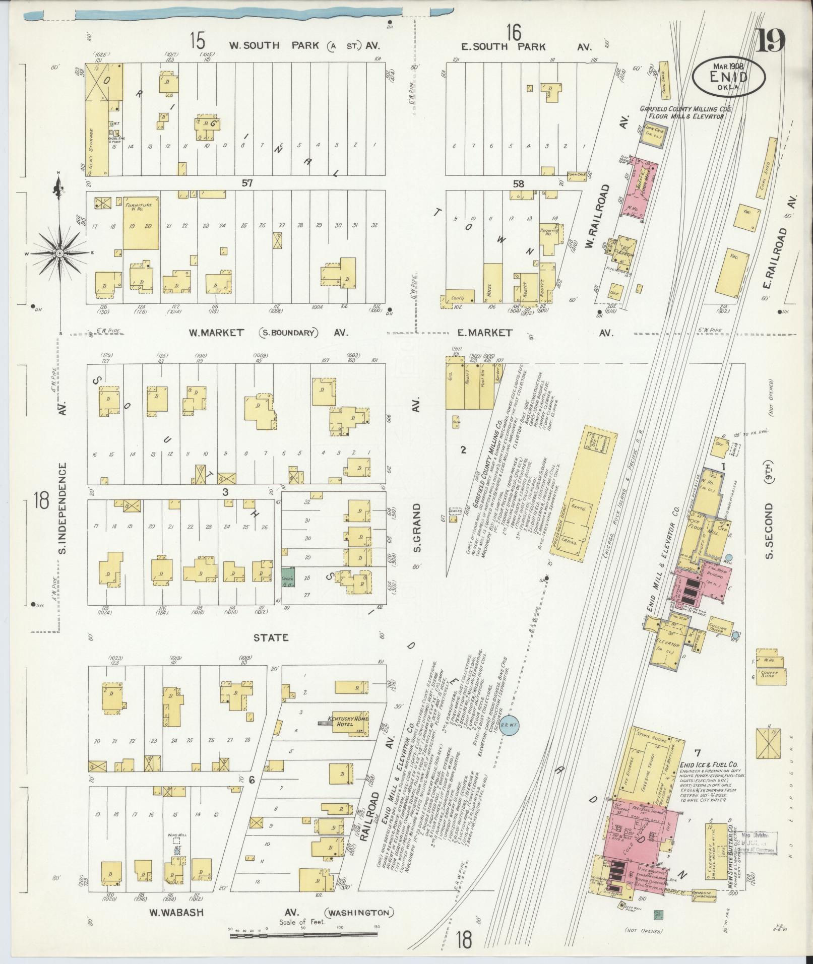 Sanborn Fire Insurance Map from Enid, Garfield County, Oklahoma (1908), Sheet #0019 - Historic Sanborn Fire Insurance Map Print, vintage old map wall art, antique decor, genealogy gift, Oklahoma Oklahoma map