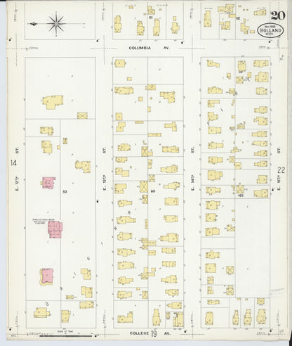 Sanborn Fire Insurance Map from Holland, Ottawa County, Michigan (1908), Sheet #0020 - Historic Sanborn Fire Insurance Map Print, vintage old map wall art, antique decor, genealogy gift, Michigan Michigan map
