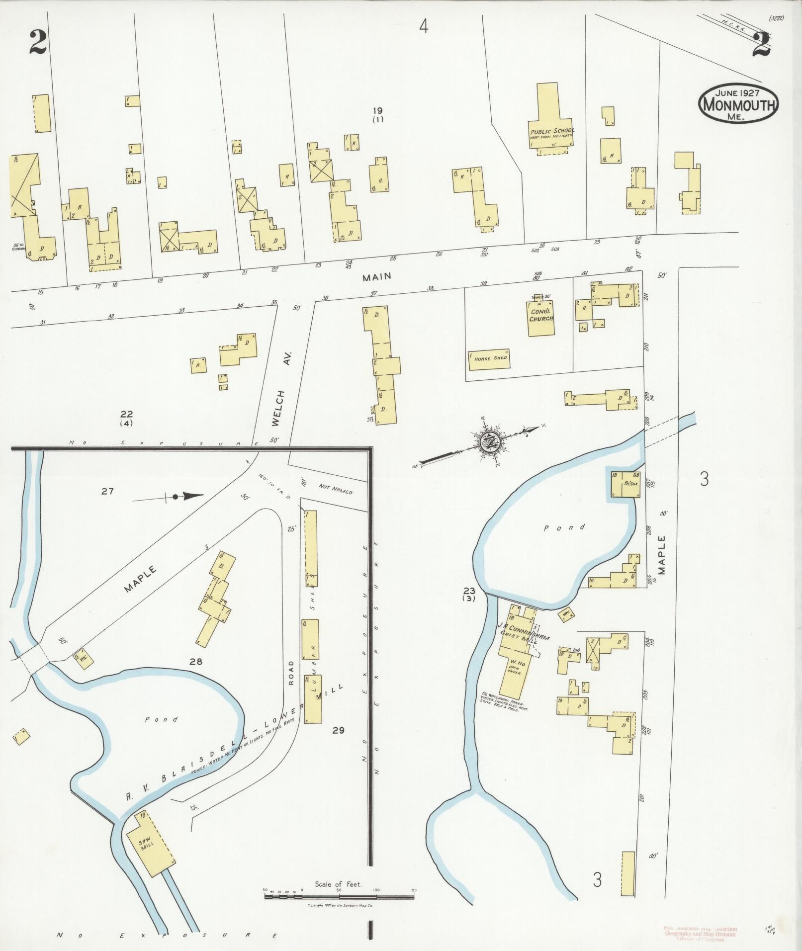 Sanborn Fire Insurance Map from Monmouth, Kennebec County, Maine (1927), Sheet #0002 - Complete Map Set gallery image, historic Sanborn map, vintage wall art, Maine Maine