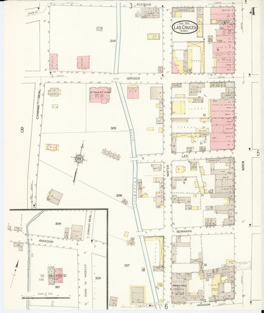 Sanborn Fire Insurance Map from Las Cruces, Dona Ana County, New Mexico (1913), Sheet #0004 - Historic Sanborn Fire Insurance Map Print, vintage old map wall art, antique decor, genealogy gift, New Mexico New Mexico map