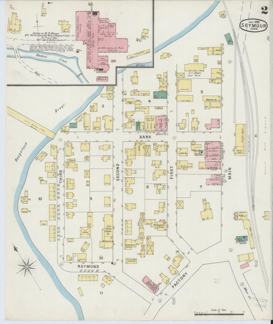 Sanborn Fire Insurance Map from Seymour, New Haven County, Connecticut (1895), Sheet #0002 - Historic Sanborn Fire Insurance Map Print, vintage old map wall art, antique decor, genealogy gift, Connecticut Connecticut map