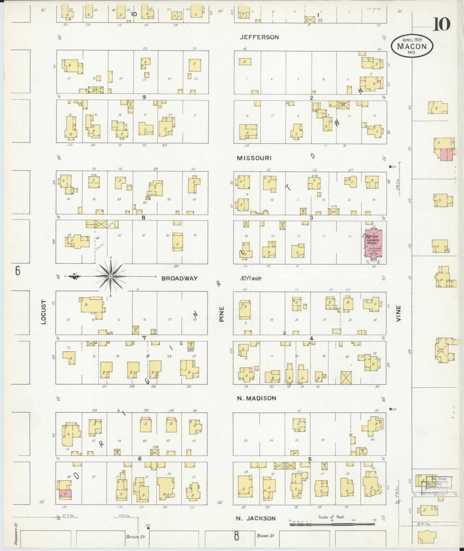Sanborn Fire Insurance Map from Macon, Macon County, Missouri (1909), Sheet #0010 - Complete Map Set gallery image, historic Sanborn map, vintage wall art, Missouri Missouri