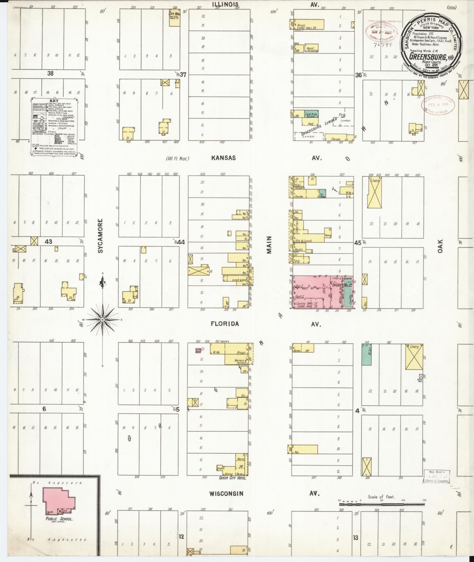 Sanborn Fire Insurance Map from Greensburg, Kiowa County, Kansas (1899), Sheet #0001 - Historic Sanborn Fire Insurance Map Print, vintage old map wall art, antique decor, genealogy gift, Kansas Kansas map