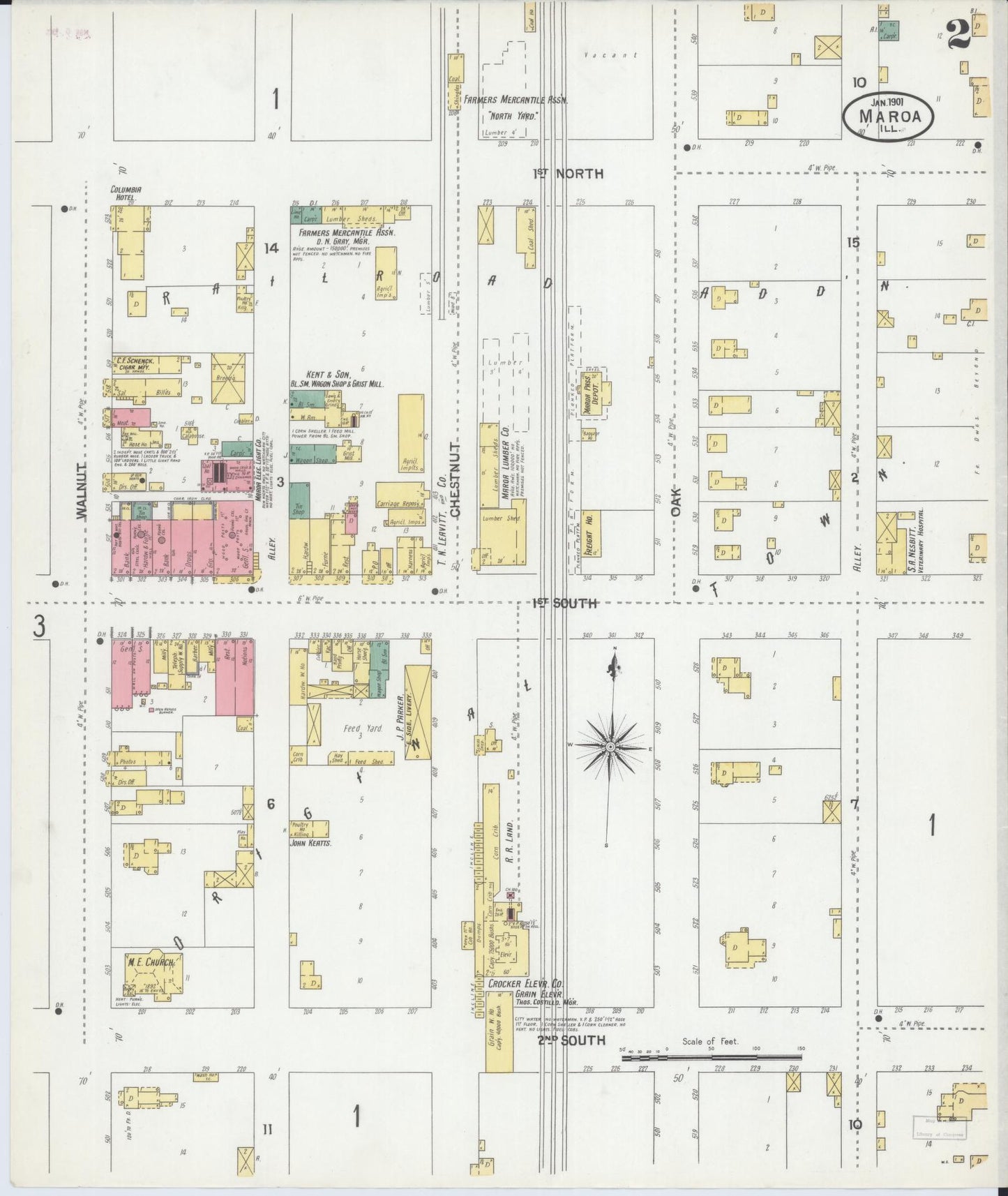 Sanborn Fire Insurance Map from Maroa, Macon County, Illinois (1901), Sheet #0002 - Complete Map Set gallery image, historic Sanborn map, vintage wall art, Illinois Illinois