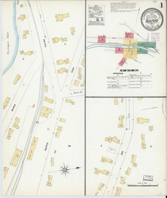 Sanborn Fire Insurance Map from Guilford, Piscataquis County, Maine (1906), Sheet #0001 - Historic Sanborn Fire Insurance Map Print, vintage old map wall art, antique decor, genealogy gift, Maine Maine map