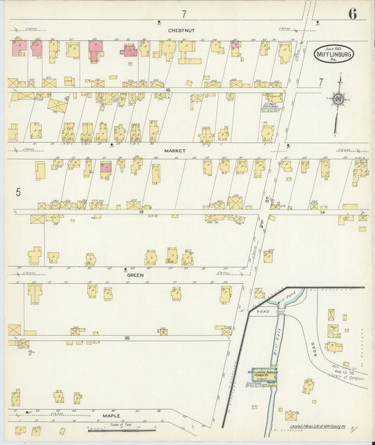 Sanborn Fire Insurance Map from Mifflinburg, Union County, Pennsylvania (1913), Sheet #0006 - Historic Sanborn Fire Insurance Map Print, vintage old map wall art, antique decor, genealogy gift, Pennsylvania Pennsylvania map
