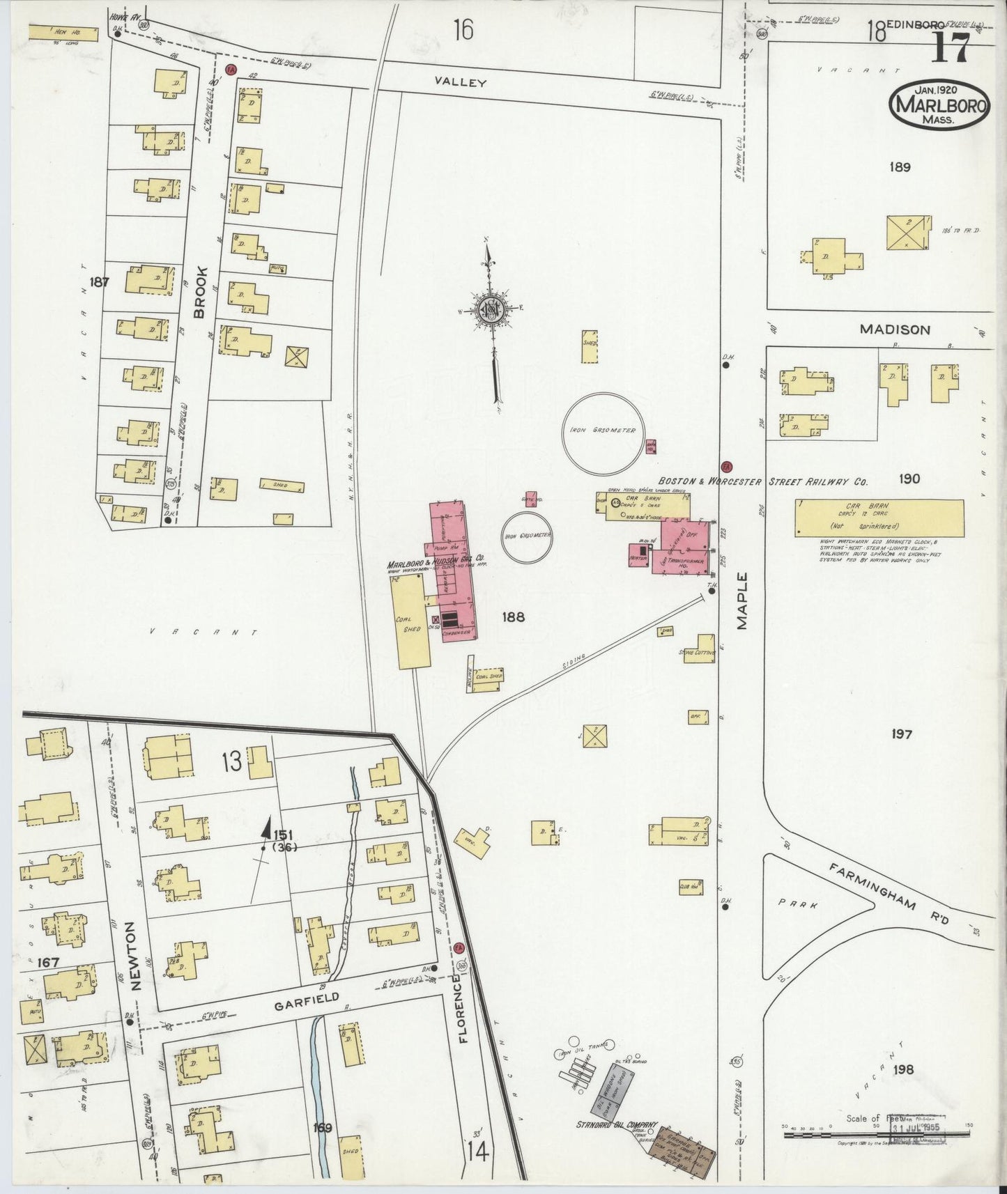 Sanborn Fire Insurance Map from Marlborough, Middlesex County, Massachusetts (1920), Sheet #0017 - Complete Map Set gallery image, historic Sanborn map, vintage wall art, Massachusetts Massachusetts