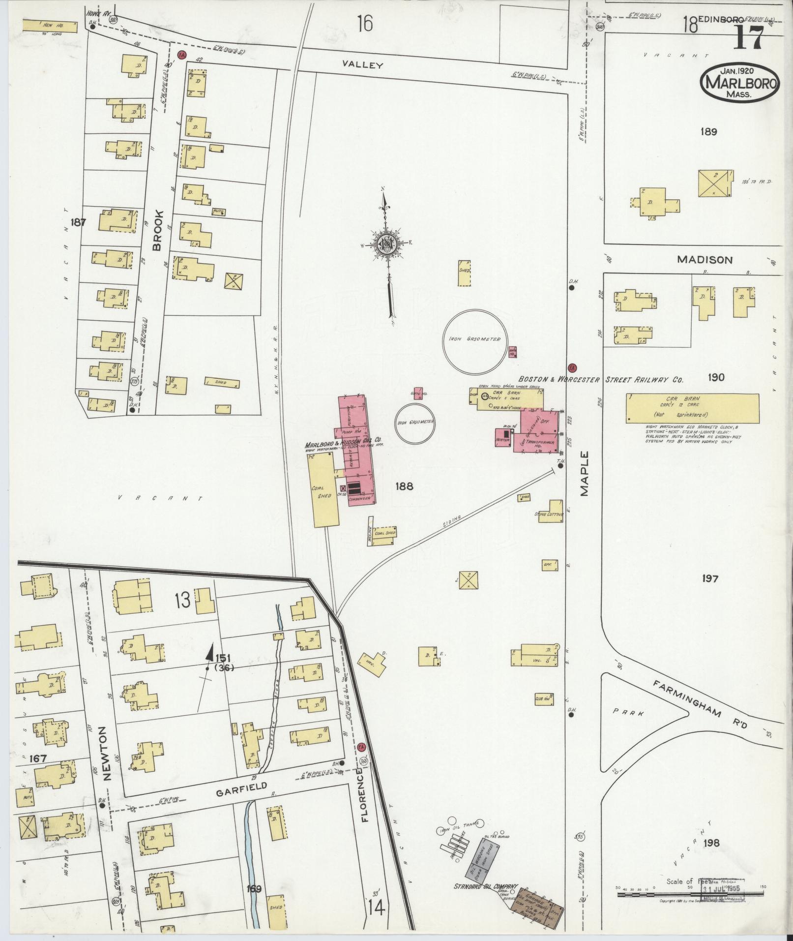 Sanborn Fire Insurance Map from Marlborough, Middlesex County, Massachusetts (1920), Sheet #0017 - Complete Map Set gallery image, historic Sanborn map, vintage wall art, Massachusetts Massachusetts