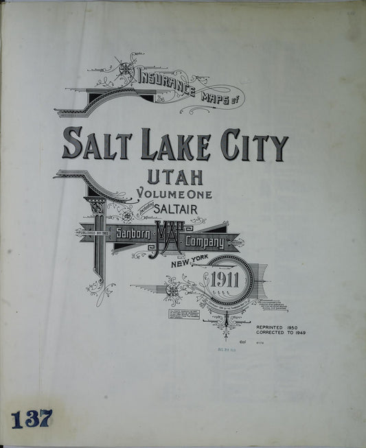 Sanborn Fire Insurance Map from Salt Lake City, Salt Lake County, Utah (1949), Sheet #0001 - Historic Sanborn Fire Insurance Map Print, vintage old map wall art, antique decor, genealogy gift, Utah Utah map