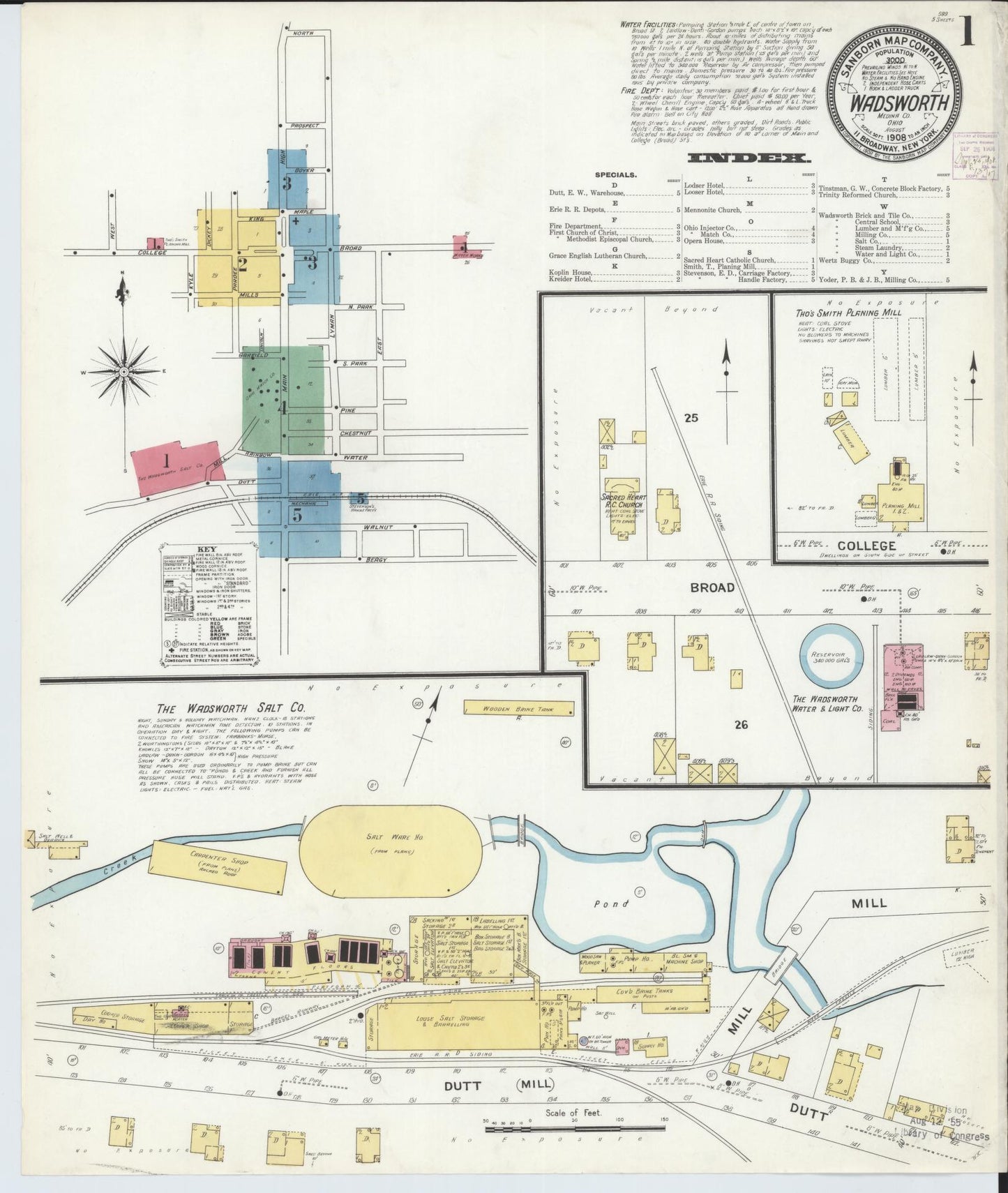 Sanborn Fire Insurance Map from Wadsworth, Medina County, Ohio (1908), Sheet #0001 - Complete Map Set gallery image, historic Sanborn map, vintage wall art, Ohio Ohio