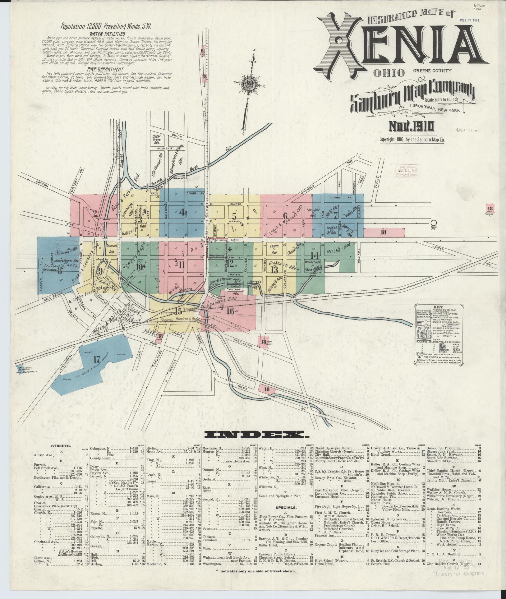 Sanborn Fire Insurance Map from Xenia, Greene County, Ohio (1910), Sheet #0001 - Complete Map Set gallery image, historic Sanborn map, vintage wall art, Ohio Ohio